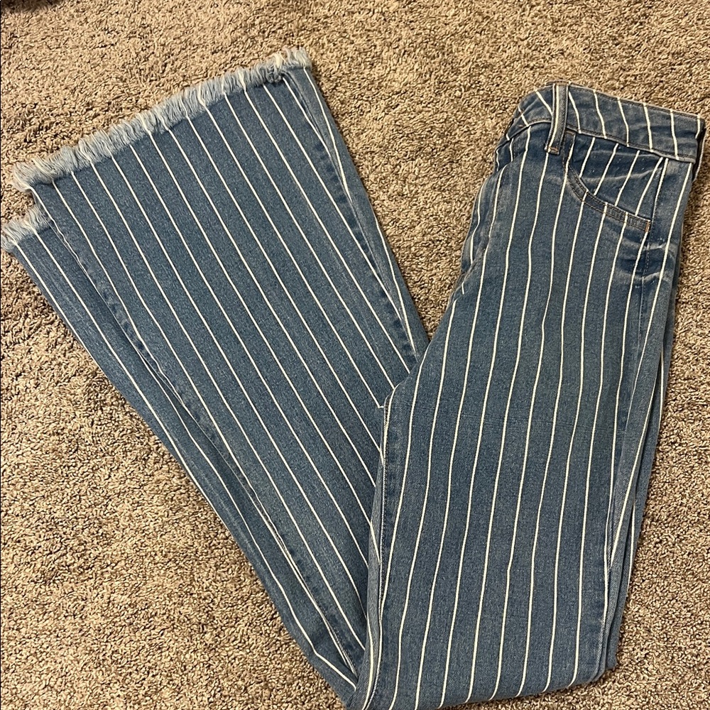 Cello Blue and White Striped Flare Jeans